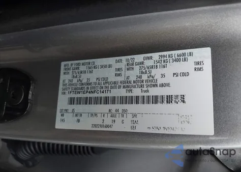 2022 Ford F-150 Xlt z USA, uszkodzony, nr VIN 1FTEW1EP4NFC14171